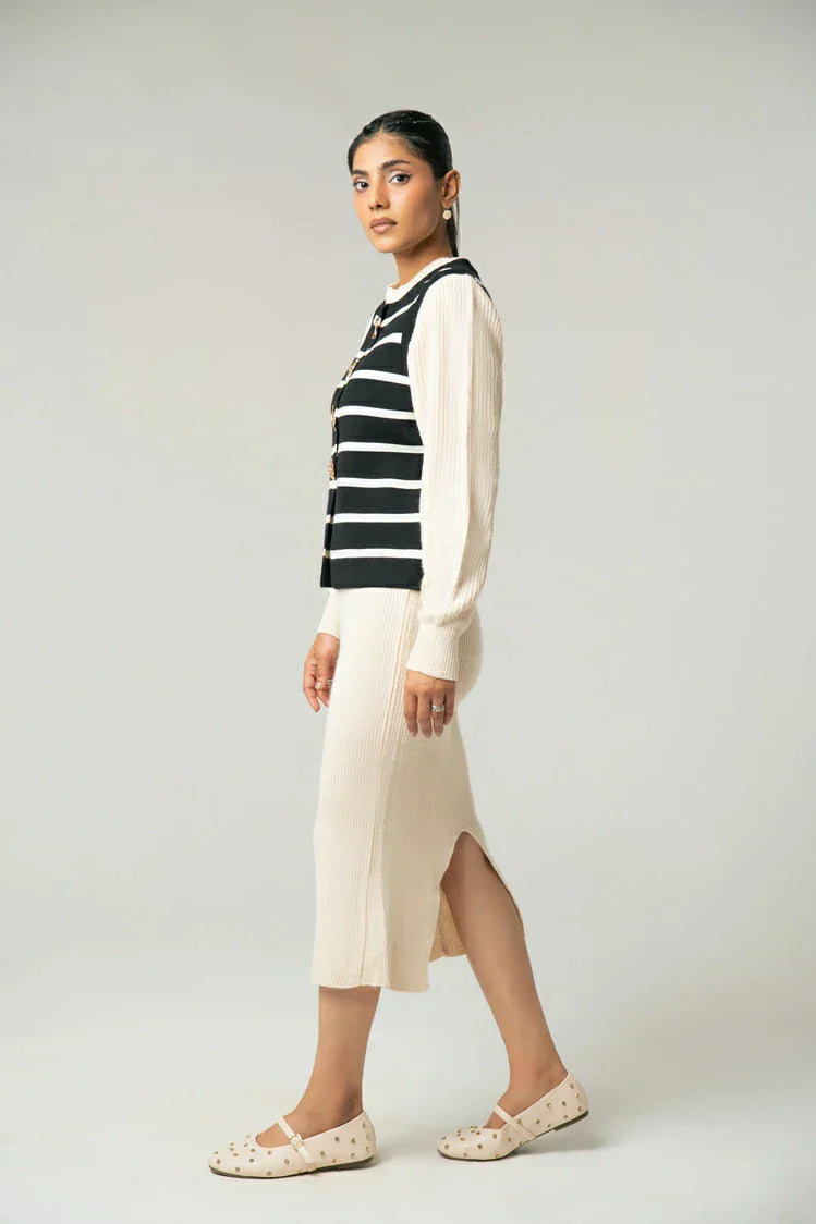 Picture of Sleeveless Striped Knit Cardigan - Available at Raja Sahib