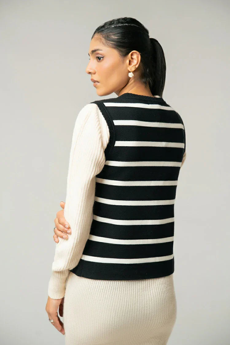 Picture of Sleeveless Striped Knit Cardigan - Available at Raja Sahib