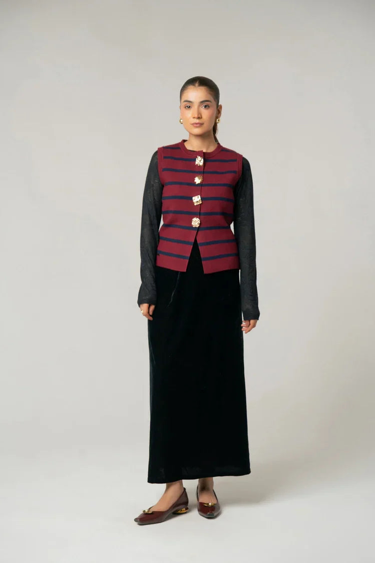Picture of Sleeveless Striped Knit Cardigan - Available at Raja Sahib