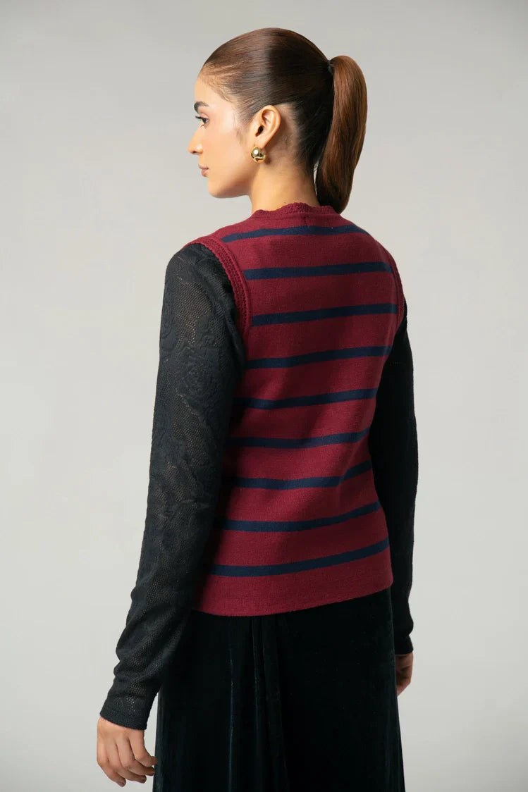 Picture of Sleeveless Striped Knit Cardigan - Available at Raja Sahib