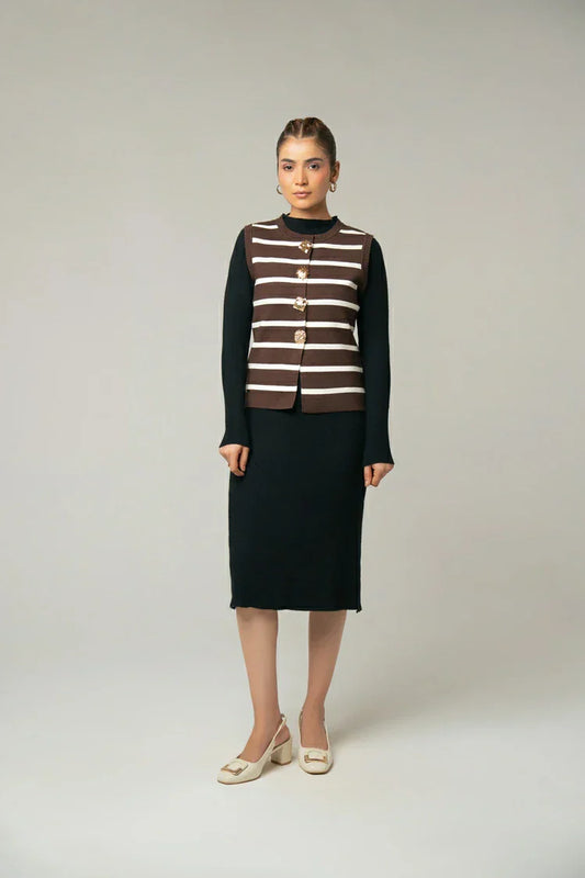 Picture of Sleeveless Striped Knit Cardigan - Available at Raja Sahib