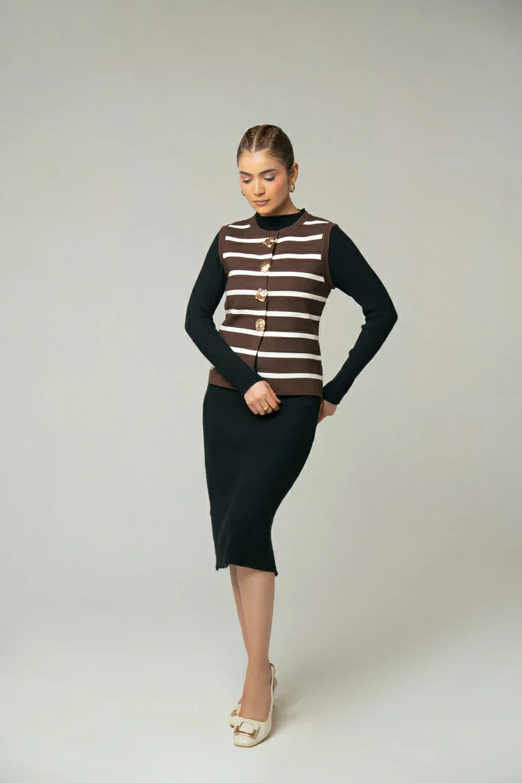 Picture of Sleeveless Striped Knit Cardigan - Available at Raja Sahib