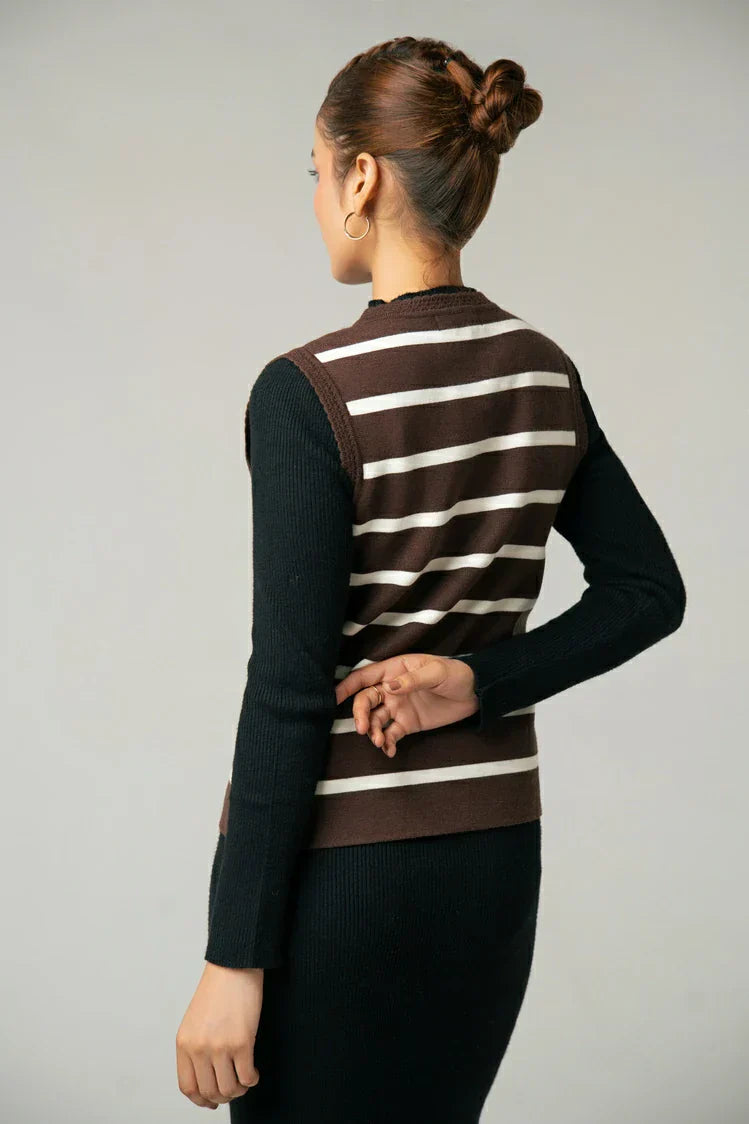 Picture of Sleeveless Striped Knit Cardigan - Available at Raja Sahib