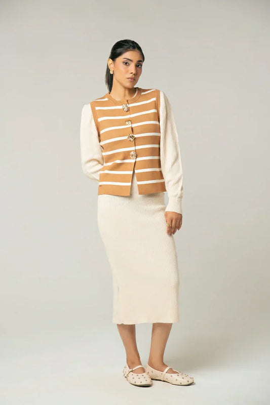Picture of Sleeveless Striped Knit Cardigan - Available at Raja Sahib