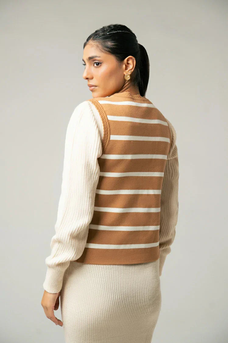 Picture of Sleeveless Striped Knit Cardigan - Available at Raja Sahib