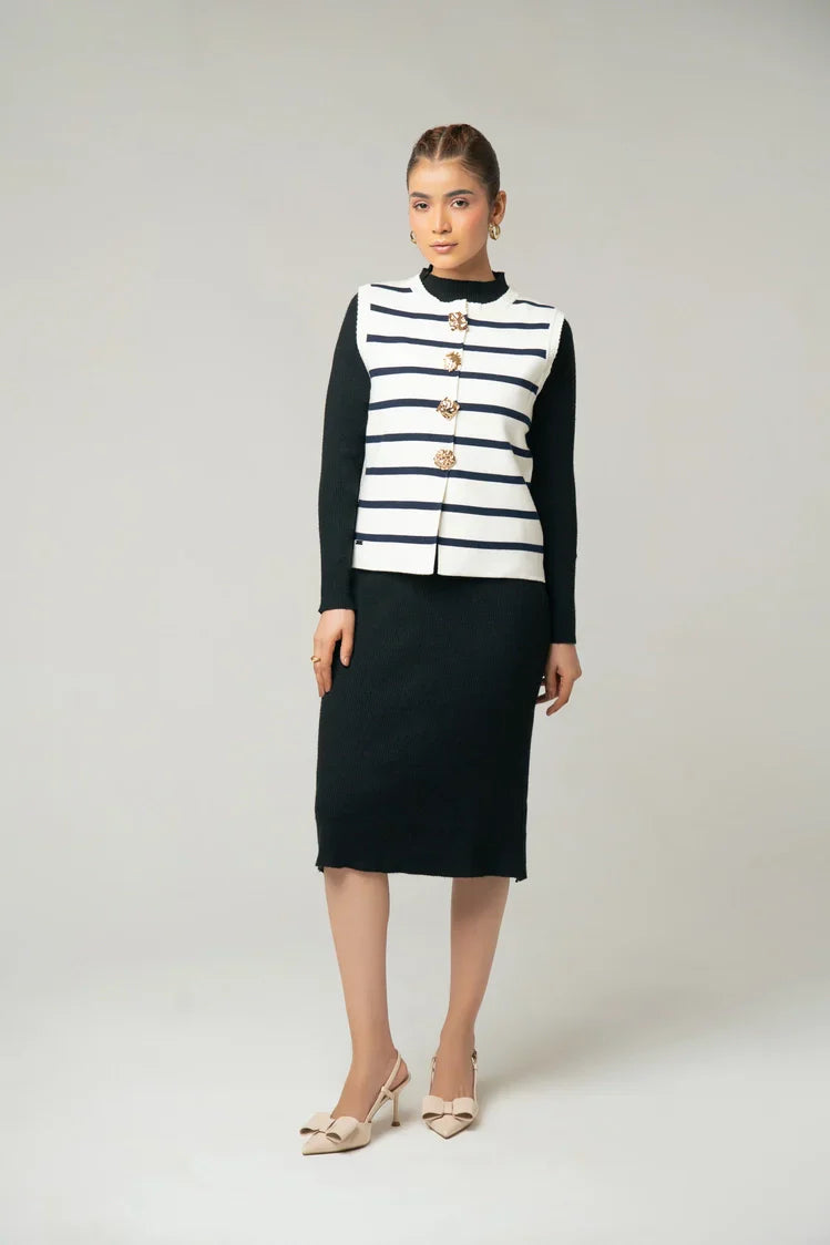 Picture of Sleeveless Striped Knit Cardigan - Available at Raja Sahib