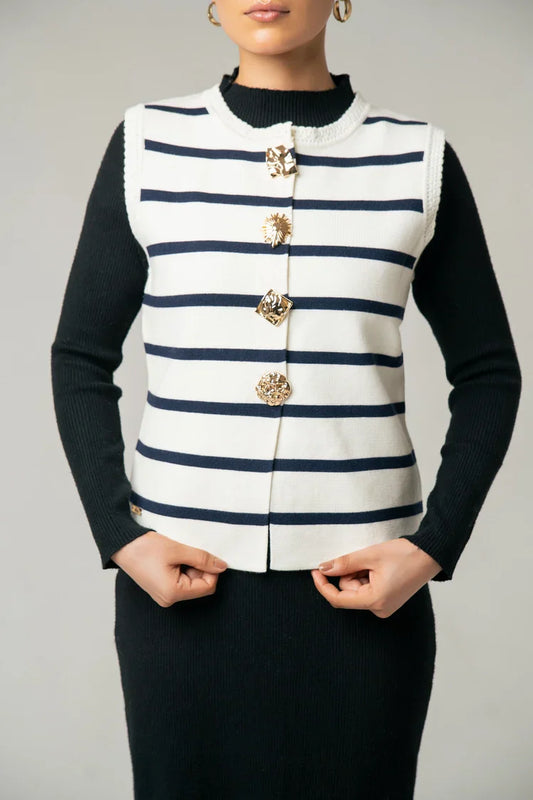 Picture of Sleeveless Striped Knit Cardigan - Available at Raja Sahib