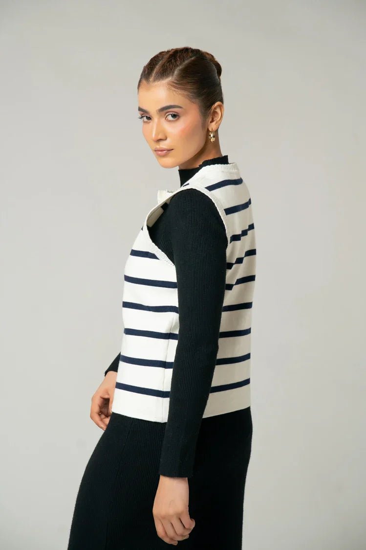 Picture of Sleeveless Striped Knit Cardigan - Available at Raja Sahib
