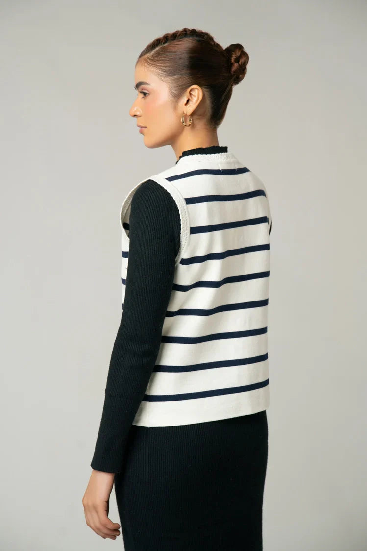 Picture of Sleeveless Striped Knit Cardigan - Available at Raja Sahib