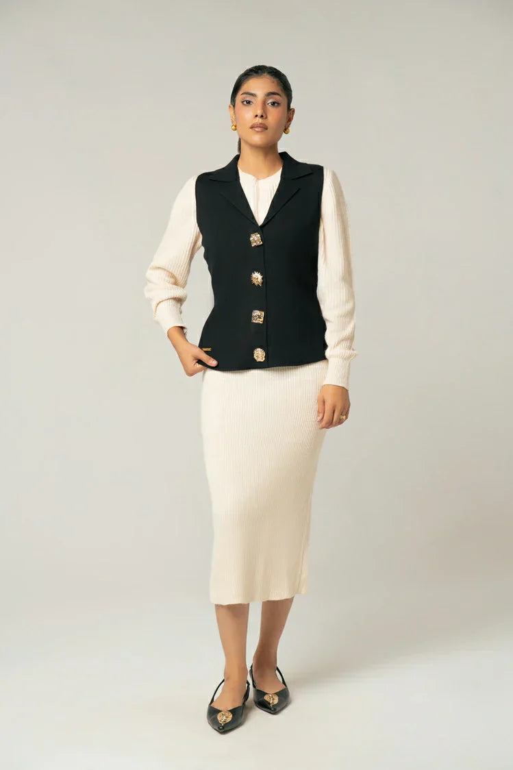 Picture of Sleeveless Collar Knit Cardigan - Available at Raja Sahib