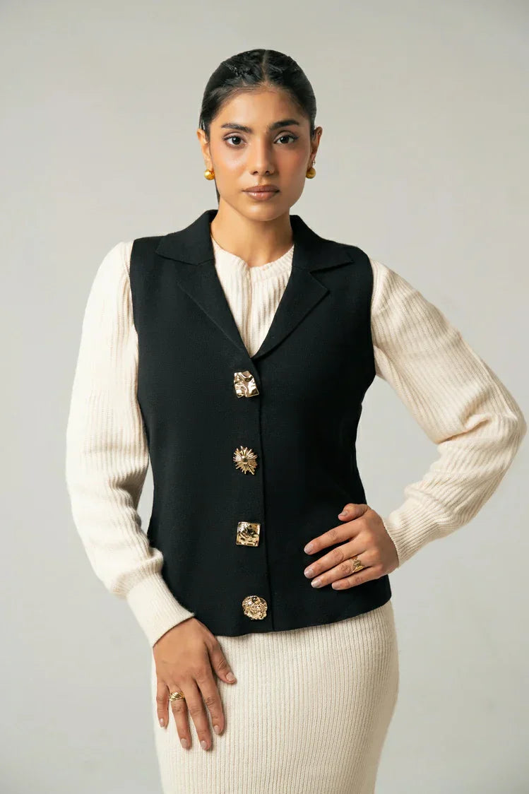 Picture of Sleeveless Collar Knit Cardigan - Available at Raja Sahib