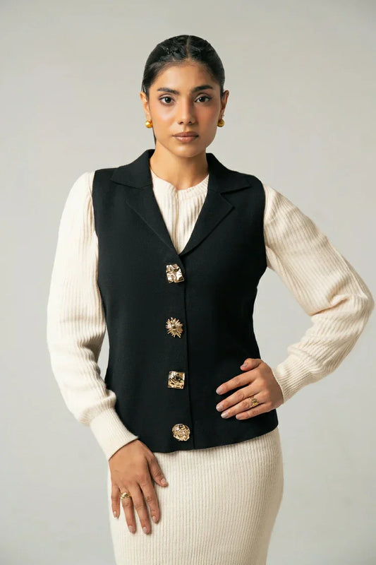 Picture of Sleeveless Collar Knit Cardigan - Available at Raja Sahib