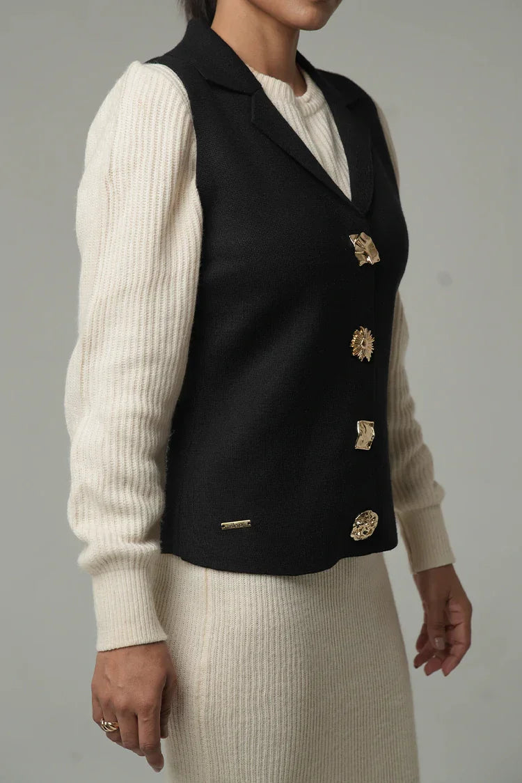 Picture of Sleeveless Collar Knit Cardigan - Available at Raja Sahib