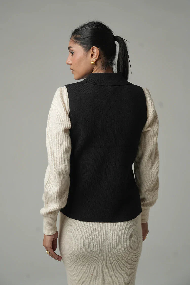 Picture of Sleeveless Collar Knit Cardigan - Available at Raja Sahib