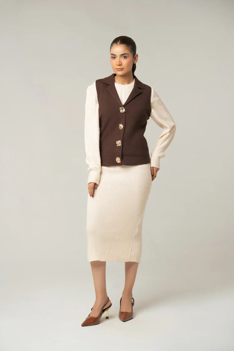 Picture of Sleeveless Collar Knit Cardigan - Available at Raja Sahib