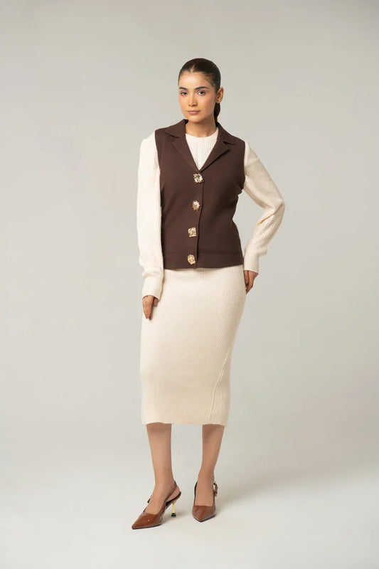 Picture of Sleeveless Collar Knit Cardigan - Available at Raja Sahib