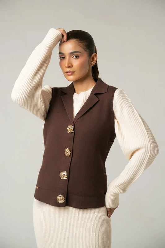 Picture of Sleeveless Collar Knit Cardigan - Available at Raja Sahib