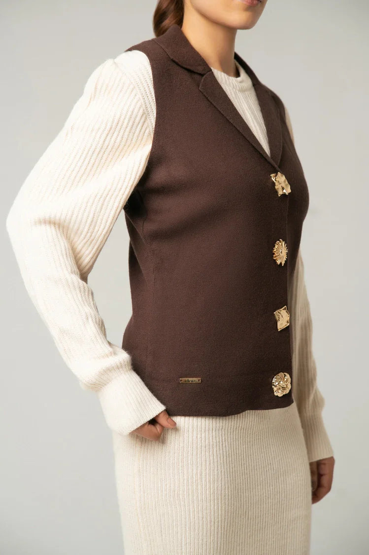 Picture of Sleeveless Collar Knit Cardigan - Available at Raja Sahib