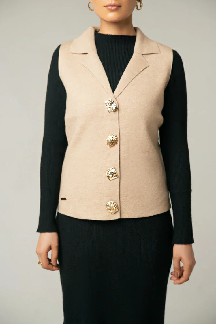 Picture of Sleeveless Collar Knit Cardigan - Available at Raja Sahib