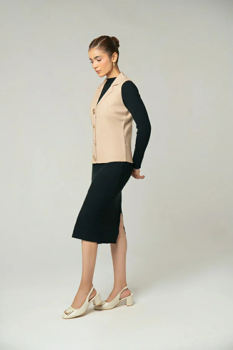 Picture of Sleeveless Collar Knit Cardigan - Available at Raja Sahib