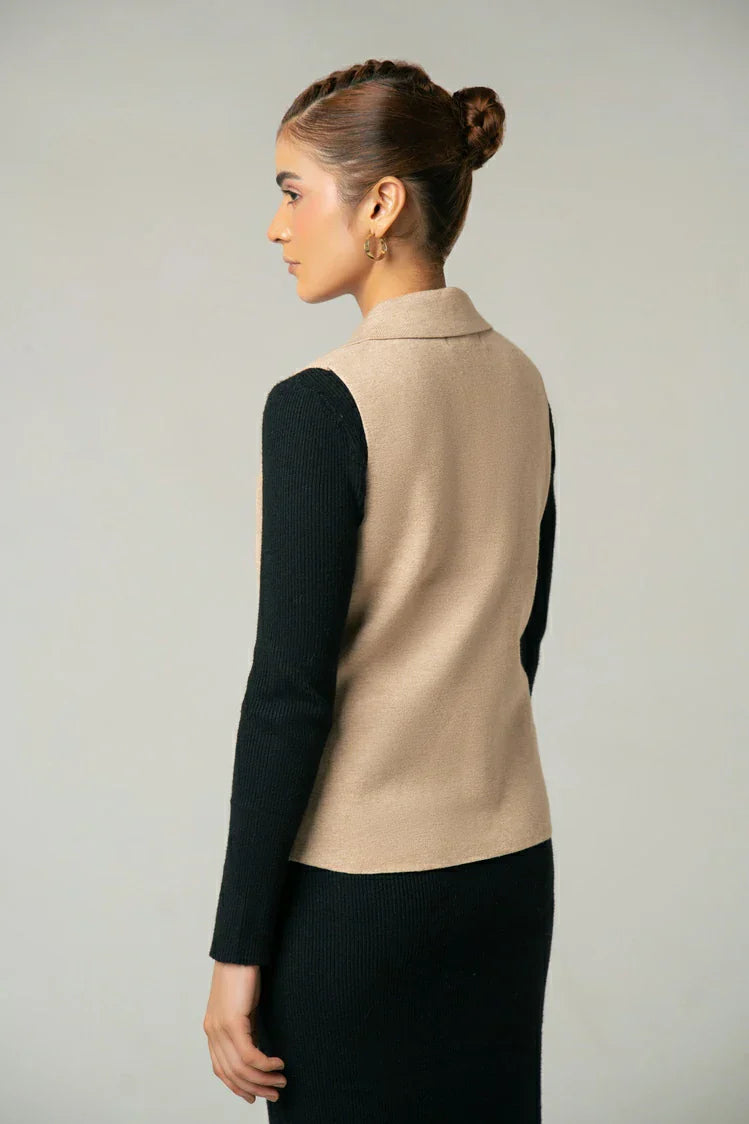 Picture of Sleeveless Collar Knit Cardigan - Available at Raja Sahib