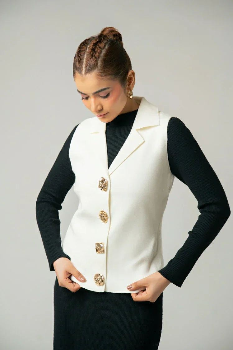 Picture of Sleeveless Collar Knit Cardigan - Available at Raja Sahib