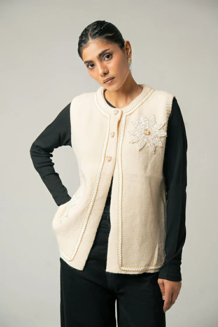 Picture of Sleeveless Embroidered Knit Sweater - Available at Raja Sahib