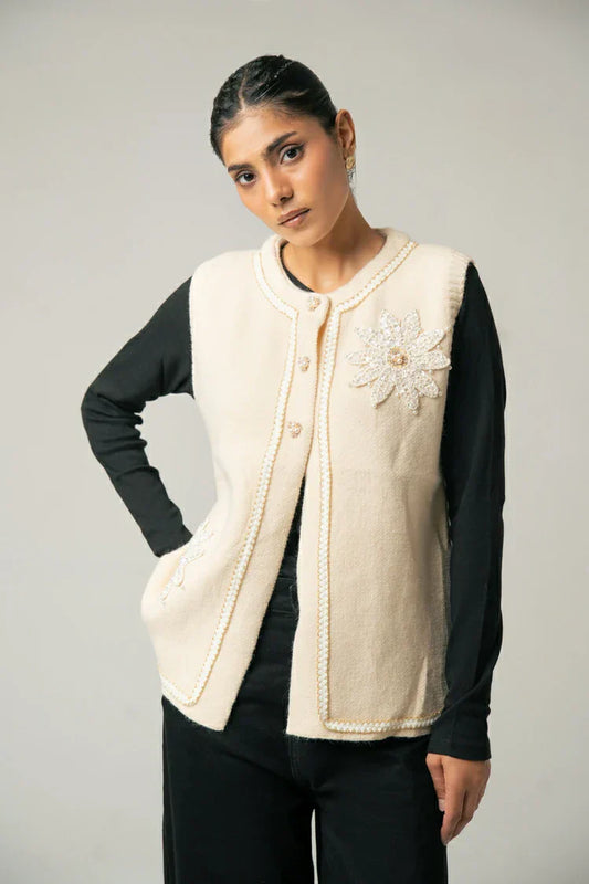Picture of Sleeveless Embroidered Knit Sweater - Available at Raja Sahib