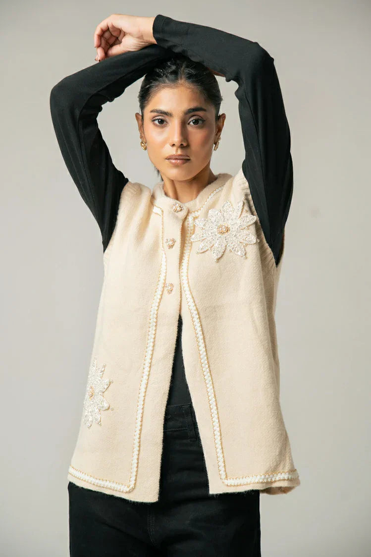 Picture of Sleeveless Embroidered Knit Sweater - Available at Raja Sahib