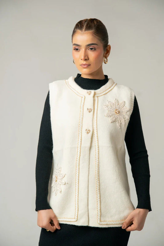 Picture of Sleeveless Embroidered Knit Sweater - Available at Raja Sahib