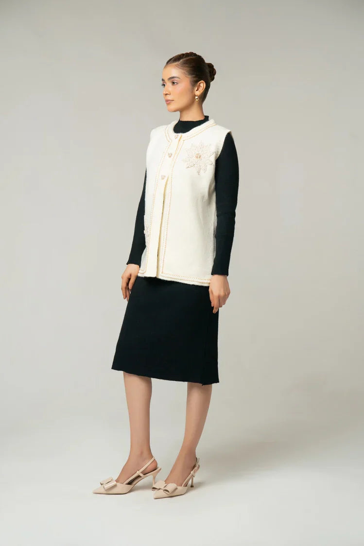 Picture of Sleeveless Embroidered Knit Sweater - Available at Raja Sahib