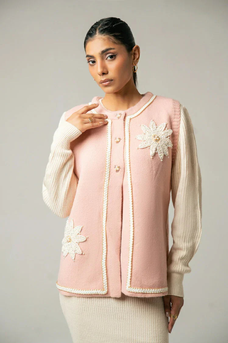 Picture of Sleeveless Embroidered Knit Sweater - Available at Raja Sahib
