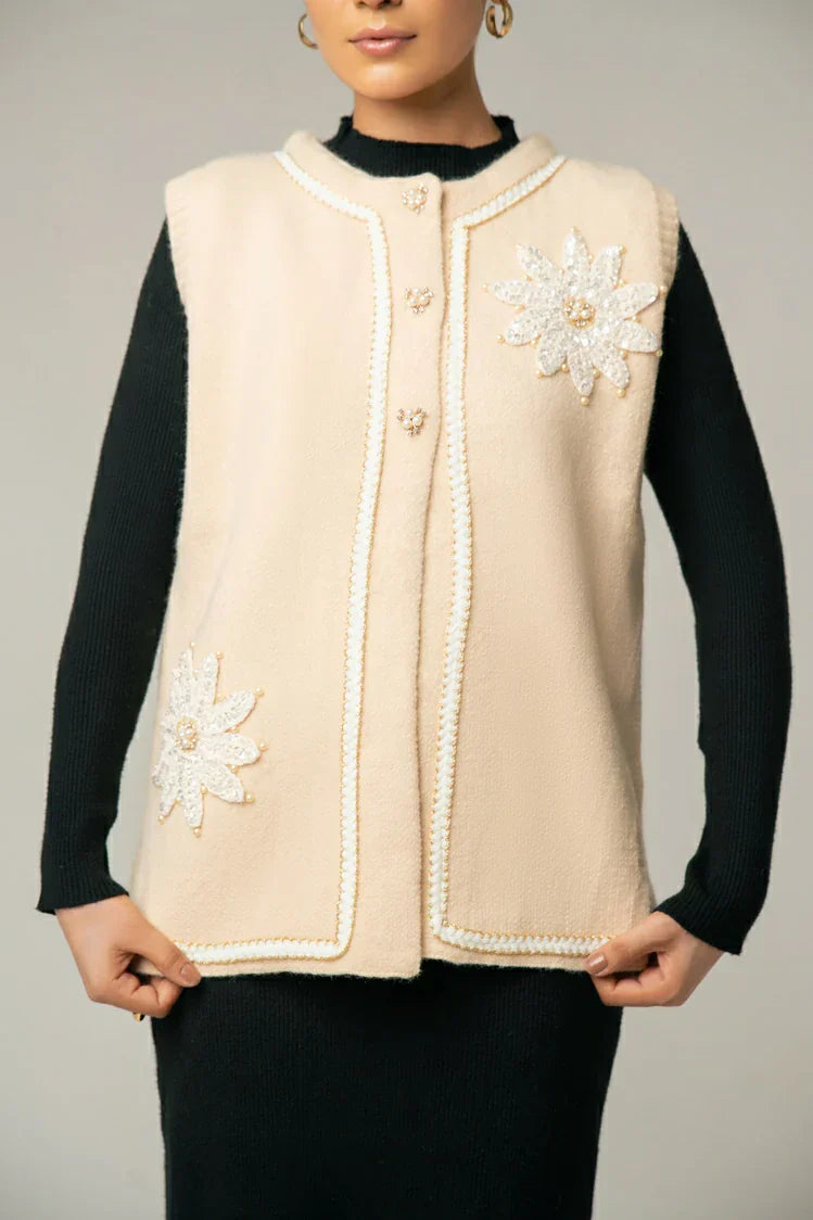 Picture of Sleeveless Embroidered Knit Sweater - Available at Raja Sahib