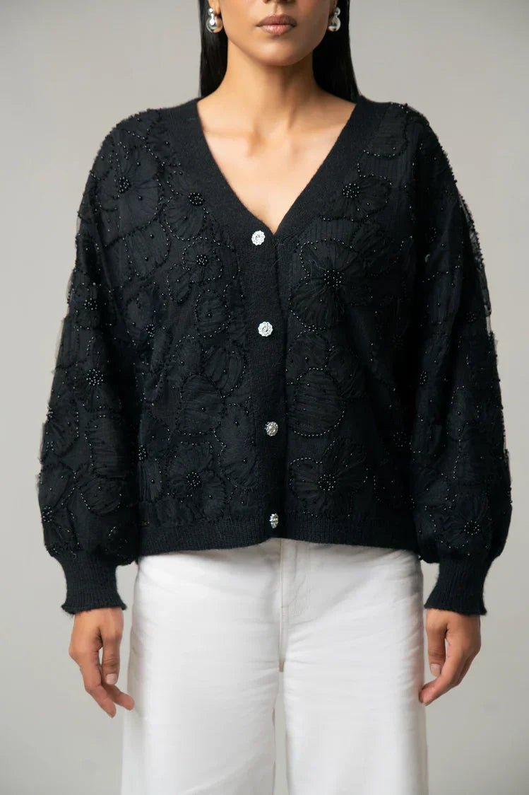 Picture of Embroidered Knit Cardigan - Available at Raja Sahib