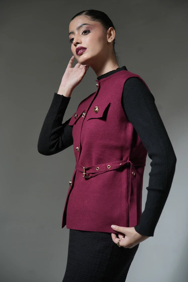 Picture of Sleeveless Knit Cardigan - Available at Raja Sahib