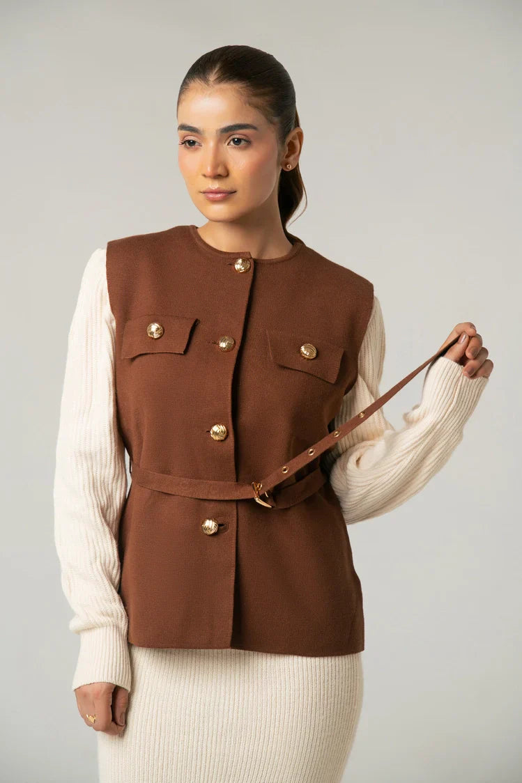 Picture of Sleeveless Knit Cardigan - Available at Raja Sahib