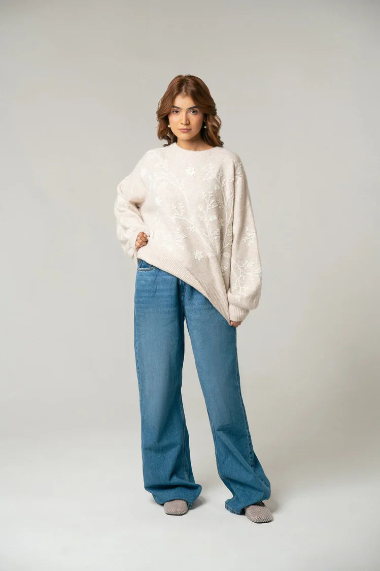 Picture of Oversized Embroidered Knit Sweater - Available at Raja Sahib