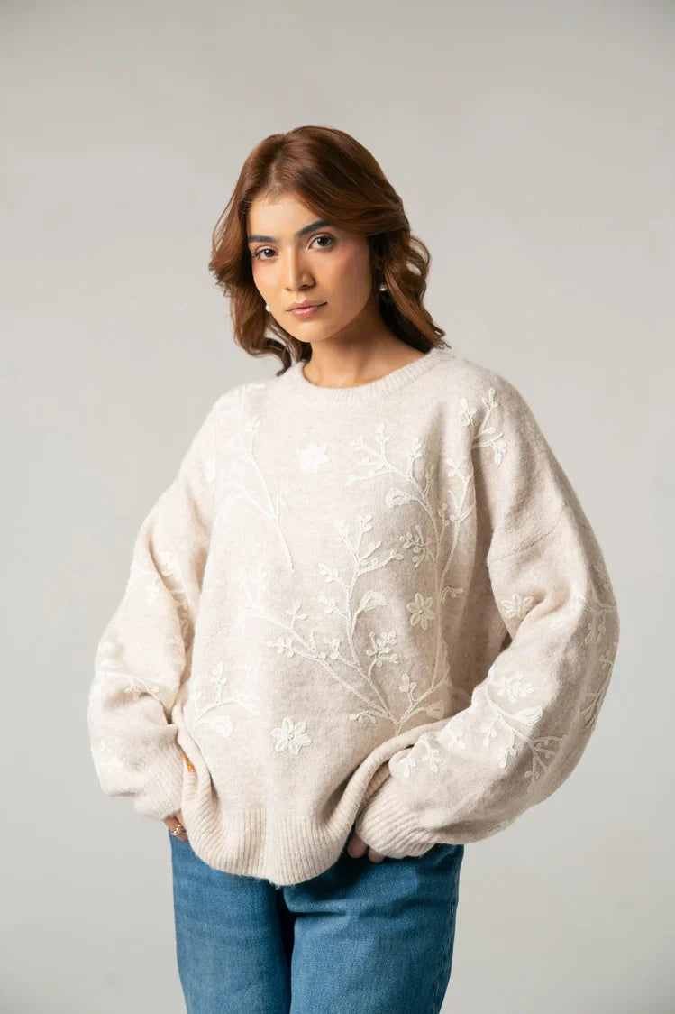 Picture of Oversized Embroidered Knit Sweater - Available at Raja Sahib