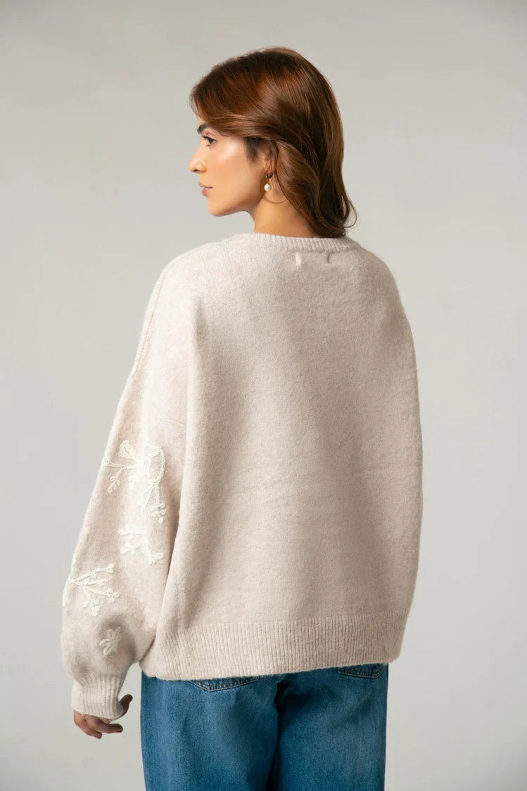 Picture of Oversized Embroidered Knit Sweater - Available at Raja Sahib