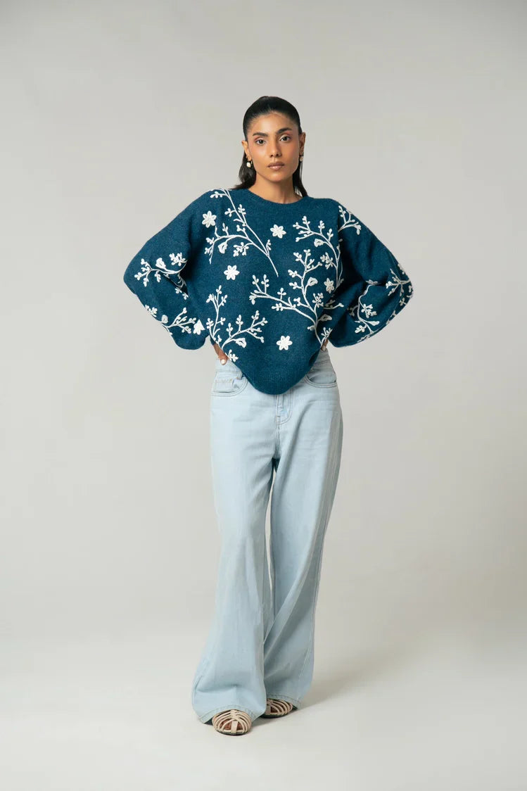 Picture of Oversized Embroidered Knit Sweater - Available at Raja Sahib