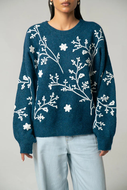 Picture of Oversized Embroidered Knit Sweater - Available at Raja Sahib