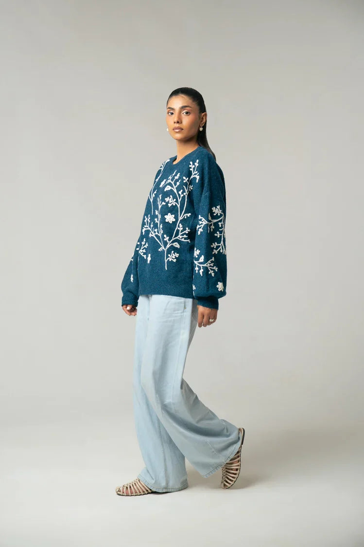 Picture of Oversized Embroidered Knit Sweater - Available at Raja Sahib