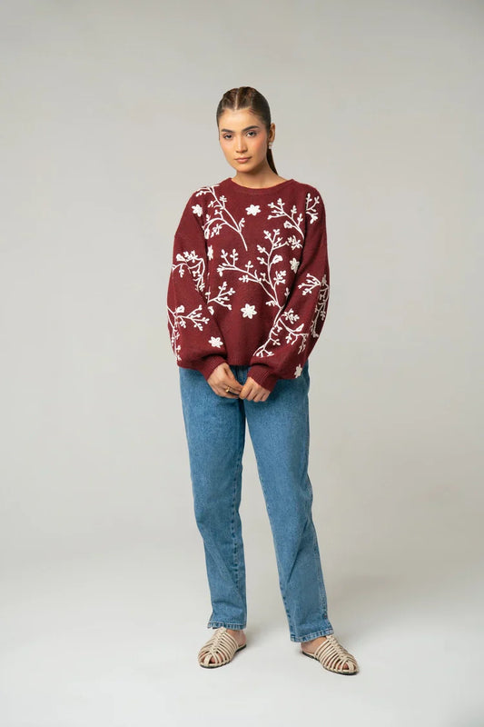 Picture of Oversized Embroidered Knit Sweater - Available at Raja Sahib