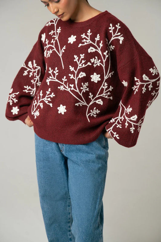 Picture of Oversized Embroidered Knit Sweater - Available at Raja Sahib