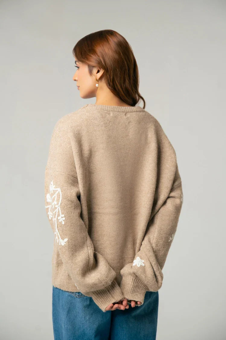 Picture of Oversized Embroidered Knit Sweater - Available at Raja Sahib