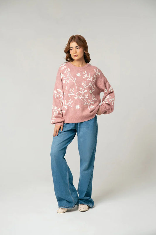 Picture of Oversized Embroidered Knit Sweater - Available at Raja Sahib
