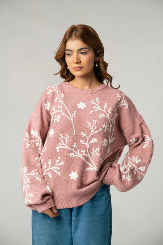 Picture of Oversized Embroidered Knit Sweater - Available at Raja Sahib