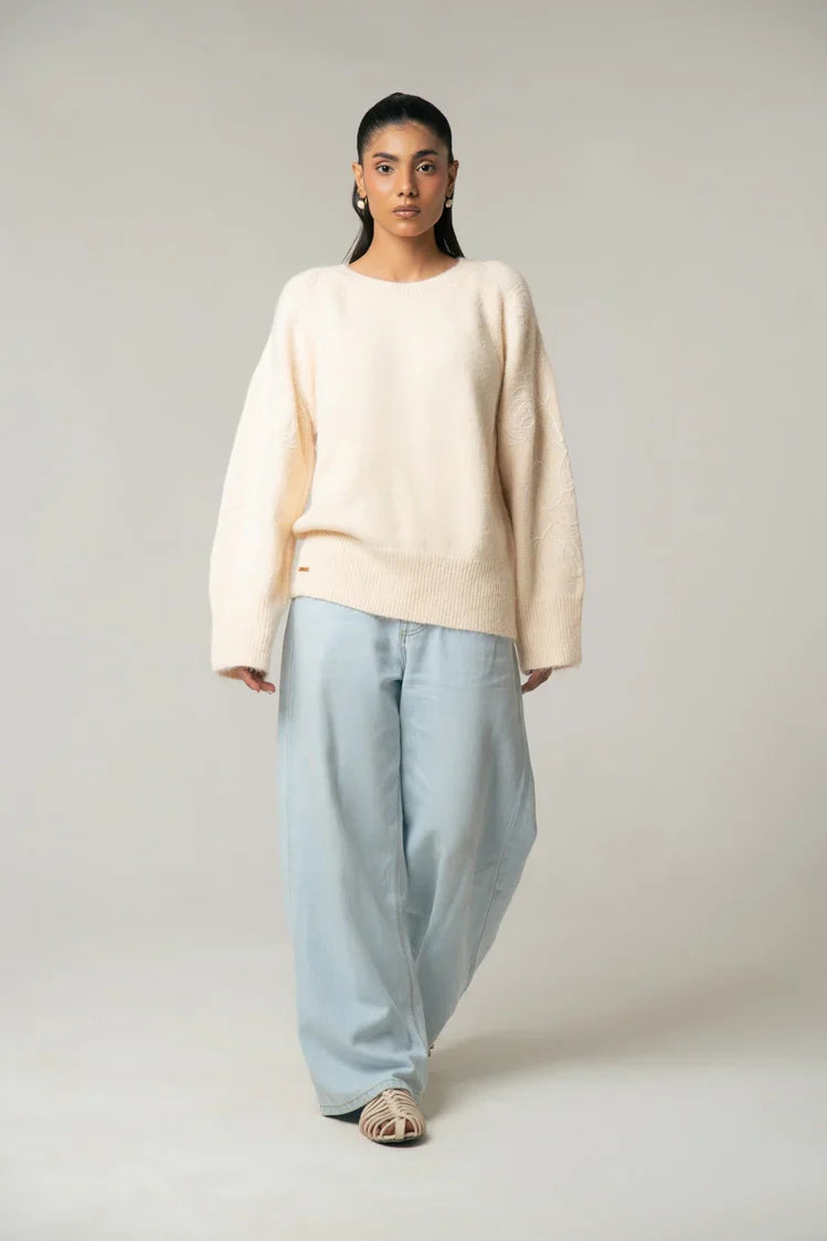 Picture of Oversized Embroidered Knit Sweater - Available at Raja Sahib