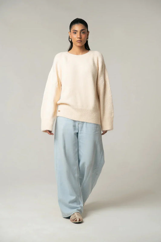 Picture of Oversized Embroidered Knit Sweater - Available at Raja Sahib