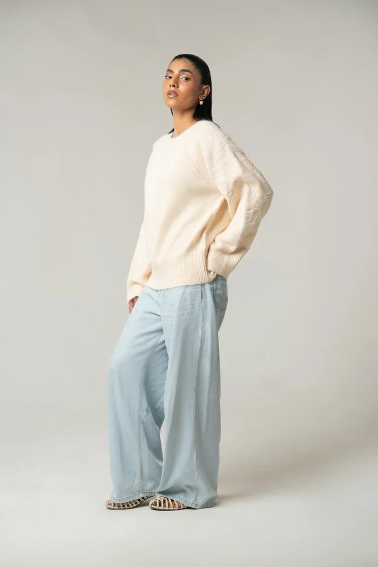 Picture of Oversized Embroidered Knit Sweater - Available at Raja Sahib